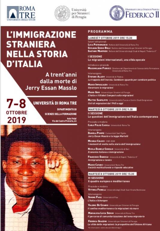 Conveni sobre “Immigració estrangera a la historia d'Itàlia. Trenta anys després de la mort de Jerry Essan Masslo” a la Universitat de Roma Tre. Mira el vídeo (en italià)